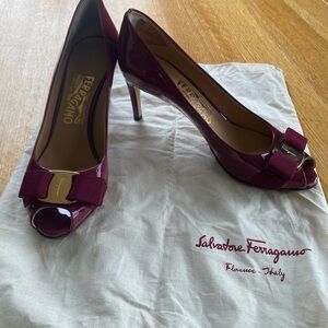 Salvatore Ferragamo Women's Dark Red Patent Heels